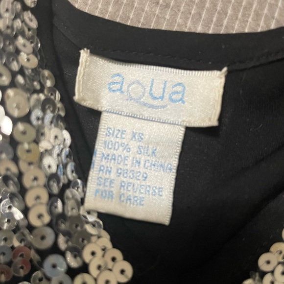 Bloomingdale’s Aqua black silk sequined spaghetti strap top, size XS - Picture 2 of 3